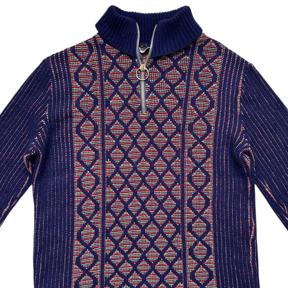 70s vintage quarter zip sweater o-ring rainbow knitted pattern turtleneck. - Picture 2 of 10